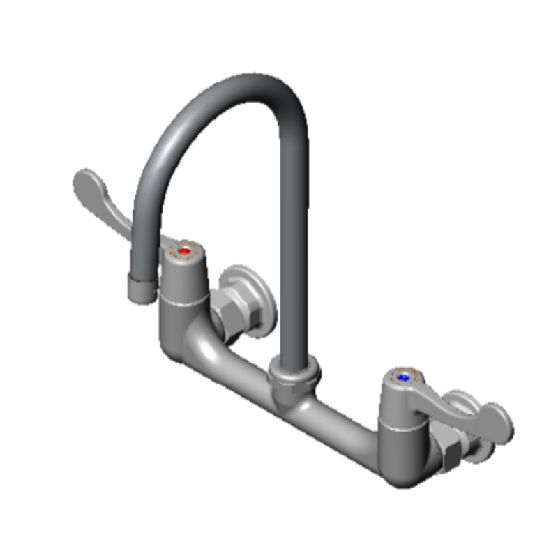 Commercial Wall Mount Mixing Faucet With 5-Inch Gooseneck And Dual Lever Handles