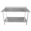 60 Inch Stainless Steel Work Table With An Upper Shelf And Lower Storage Shelf
