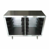 Open Front Stainless Steel Dish Rack Cabinet Designed For Efficiency And Storage, Featuring Multiple Shelves.