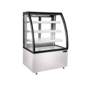 Alt Tag: EFI Versa Display CGCM-3756 37" Curved Glass Refrigerated Merchandiser display case with curved glass and adjustable shelves