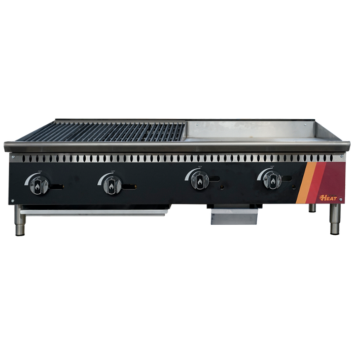 EFI HCT48 Series 48" Gas Countertop Combination Griddle Charbroiler with 24" griddle and 24" charbroiler, heavy-duty commercial unit