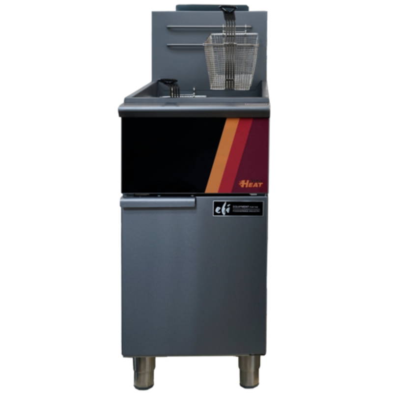 Alt Tag: efi Versa Heat 40 lb. Natural Gas Floor Model Fryer HFS40-N commercial floor fryer with basket and stainless steel cabinet