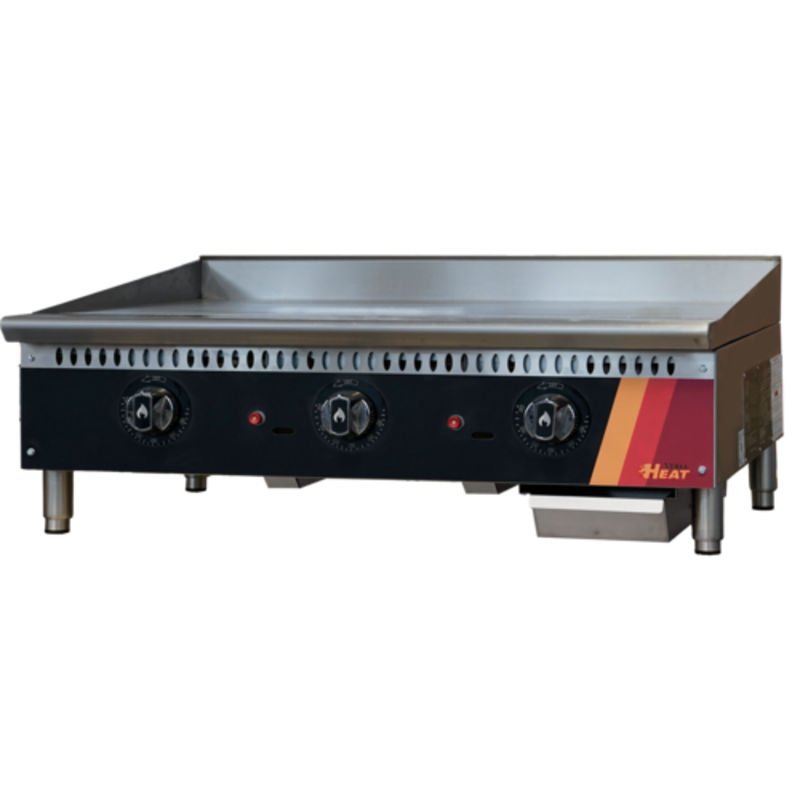 Plaque à gaz EFI Versa Heat de 36 pouces avec contrôles par thermostat, plaque à gaz commerciale sur le comptoir avec 3 boutons de contrôle et plaque d’acier polie