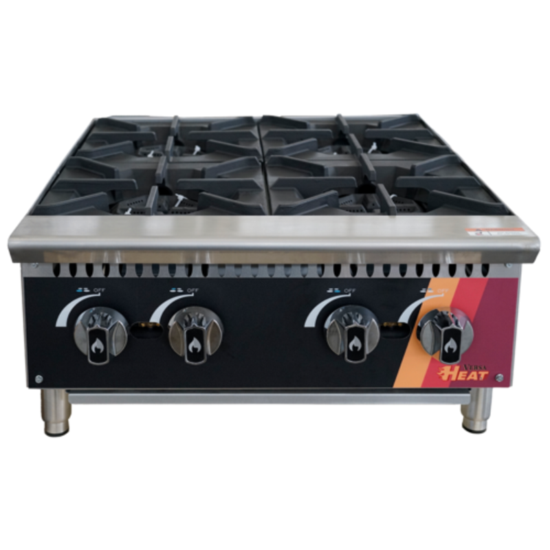 Alt Tag: EFI Sales HHP24-4B-P 24-Inch Countertop Liquid Propane Four Burner Hotplate with 4 burner grates and control knobs
