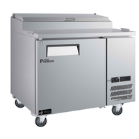 EFI Versa Premier 44 Inch One Door Refrigerated Pizza Prep Table stainless steel 44-inch pizza prep table with refrigerated base and casters
