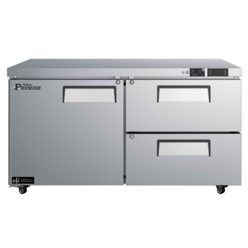 60 Inch Undercounter Refrigerator With Stainless Steel Finish And Two Drawers In Commercial Kitchen Setting
