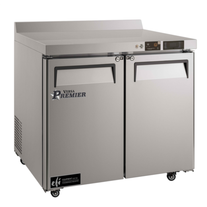 Alt Tag: EFI FWDR2-36VCP 36 Inch Two Door Stainless Steel Worktop Freezer with two doors, stainless worktop, commercial kitchen freezer