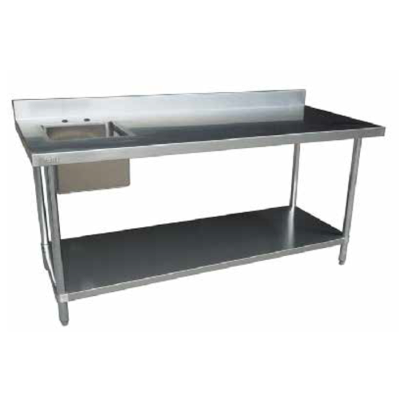 Étiquette alternative : Table de travail en acier inoxydable EFI Versa Steel 72" avec évier, table de préparation commerciale de 72 pouces avec évier droit, crédence et sous-étagère