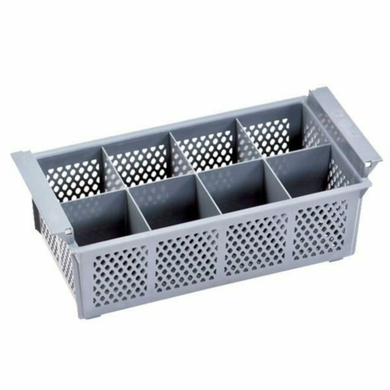 Alt Tag: Omcan 43506 Commercial Flatware Dishwasher Rack, Optimal Cleaning Solution gray compartmented cutlery rack for commercial dishwashers