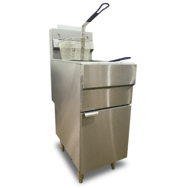 Omcan 46019 50 lbs. Natural Gas Floor Model Full Pot Fryer stainless steel commercial floor fryer with basket