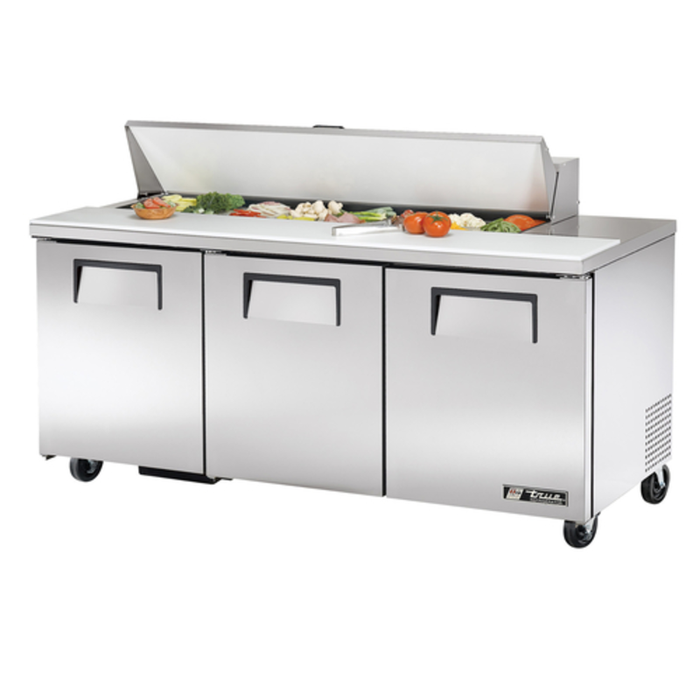 Table de préparation True à trois portes pleines de 183 cm pour salades et sandwichs
