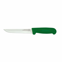 Alt Tag: Omcan 11677 6-Inch Straight Blade Green Handle Boning Knife with straight 6-inch blade and green handle on white background