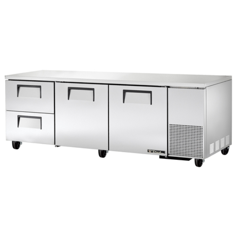 True 93-1/4 Inch Deep Undercounter Stainless Steel Refrigerator For Efficient Commercial Kitchen Storage.