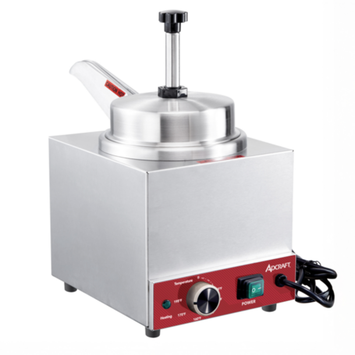 Distributeur et chauffe-sauce Adcraft NCW1P120 à pompe unique, capacité de 3,5 pintes.