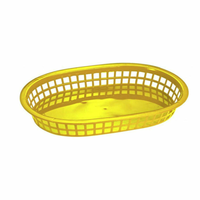 Alt Tag: Omcan 80357 Durable Polypropylene Fast Food Serving Basket 10.75 Inch yellow oval plastic restaurant serving basket