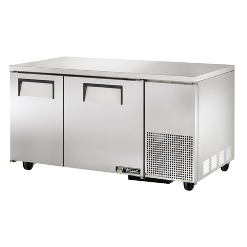True 60-1/4" Deep Undercounter Solid Door Freezer With Two Doors And Stainless Steel Finish