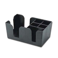 BO-1270 9" x 6" Black Plastic 6-Compartment Bar Caddy