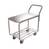 Alt Tag: OMCAN 31277 500 lbs Capacity Stainless Steel Utility Bussing Cart with flat top, handle and four caster wheels