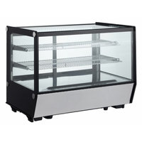 Alt Tag: Omcan 47278 35-inch Countertop Refrigerated Showcase Display Case square glass 360° view countertop refrigerated display with shelves