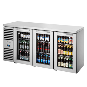 Meuble arrière de bar réfrigéré True 72 pouces à trois portes vitrées