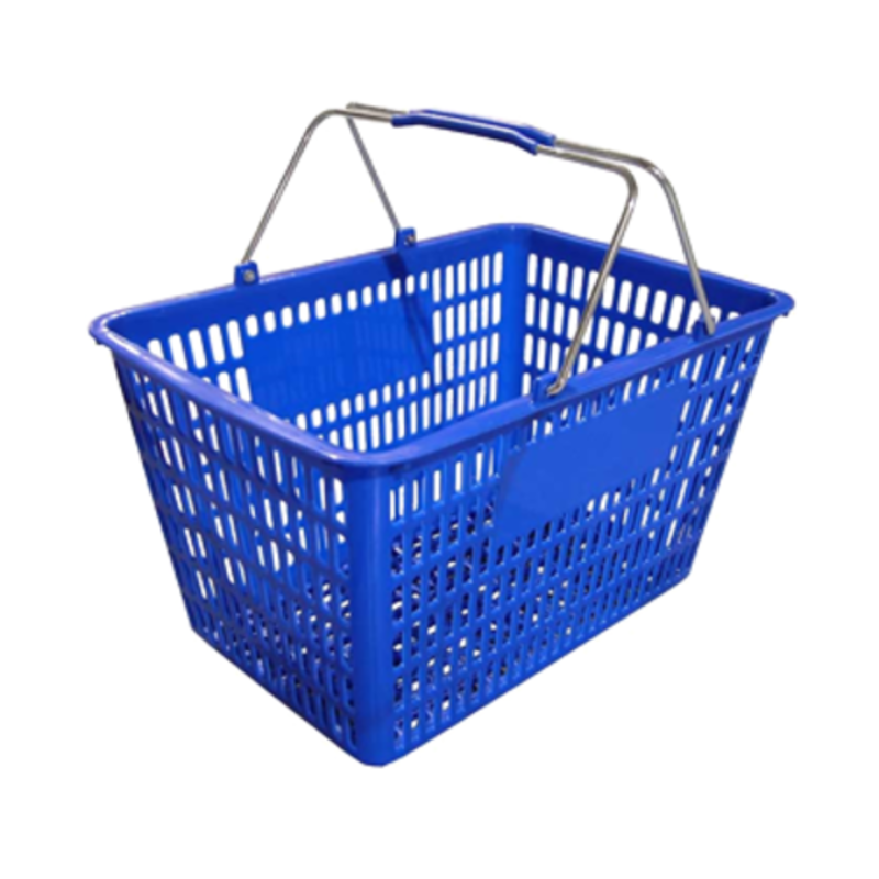 OMCAN 13023, panier d’épicerie en plastique bleu de 50 lbs, panier d’épicerie portatif avec deux poignées métalliques