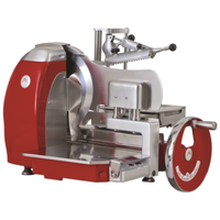 Trento OMAS 47706 Volano Flywheel Meat Slicer 11.5" x 10" Capacity red and silver Italian flywheel slicer with hand crank