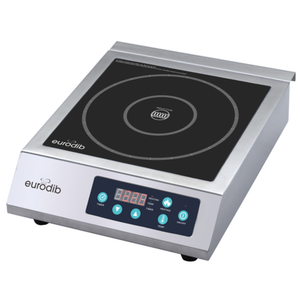 Étiquette alternative : Eurodib CI1800 Commercial 12,9" de largeur Surface de comptoir à induction à un seul brûleur Brûleur à induction en acier inoxydable avec commandes numériques