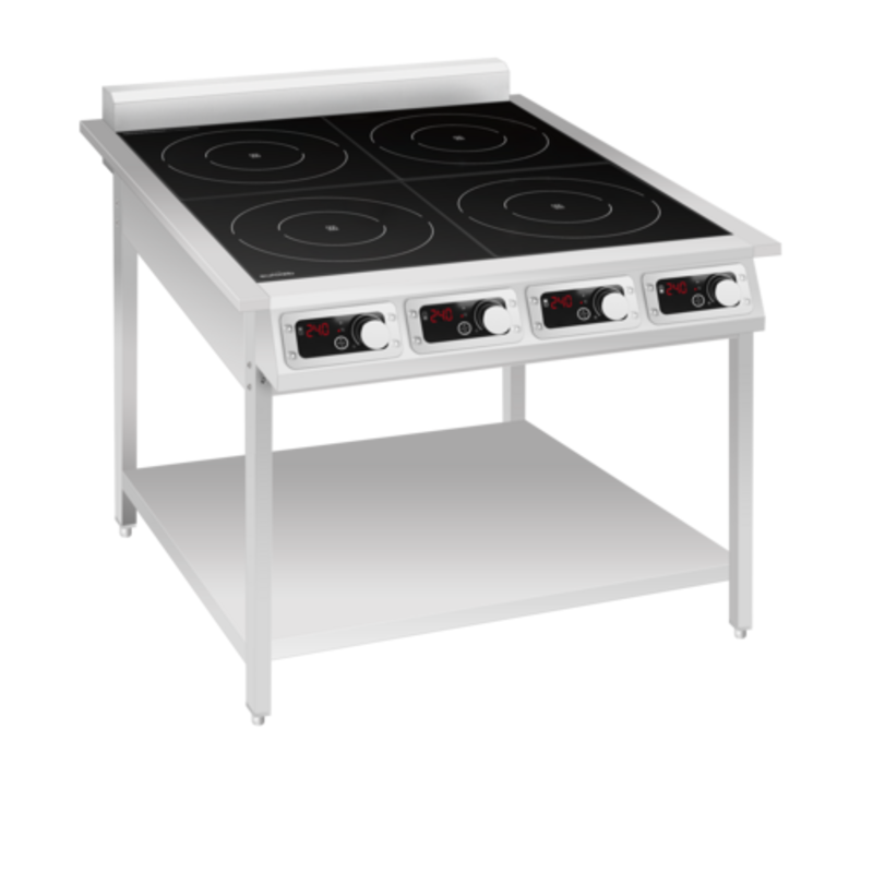 Commercial Induction Range With Four Heating Zones And Control Knobs For Professional Cooking Efficiency