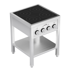 Alt Tag: EURODIB 4-Burner Commercial Heavy-Duty Floor Model Induction Range stainless steel 208V 3-phase floor unit with 4 induction zones