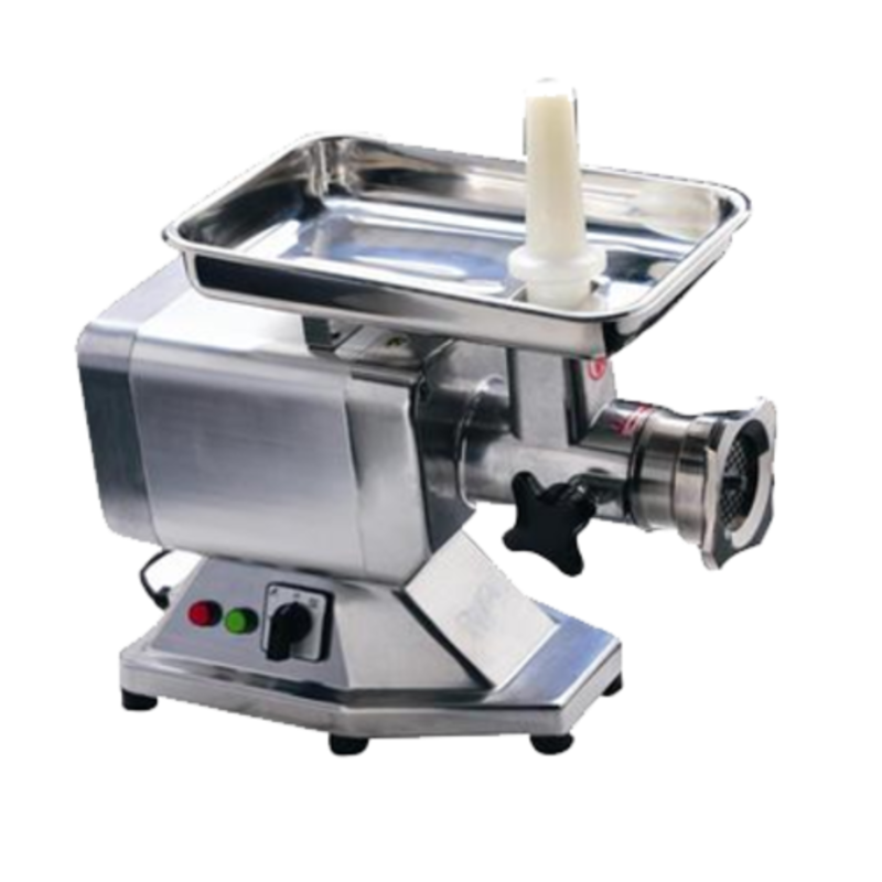 Alt Tag: Eurodib (HM22A) 300 lbs/hr Heavy-Duty Commercial Electric Meat Grinder stainless steel commercial grinder with tray