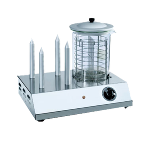 Alt Tag: Eurodib HOTDOG Commercial 150 Hot Dog and 30 Bun Capacity Steamer countertop hot dog steamer with bun spikes and glass chamber