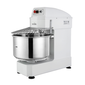 Eurodib LM50TETL 50 Quart Capacity Commercial Spiral Dough Mixer with stainless steel bowl and safety guard for bakery pizza dough