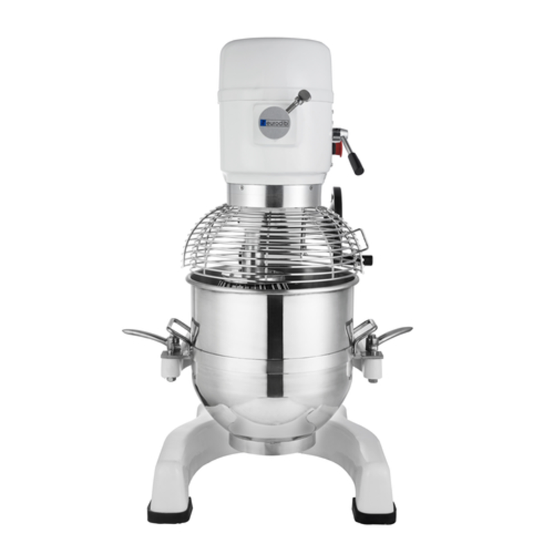 Eurodib M30AETL 30 Quart Heavy-Duty Commercial Planetary Mixer front view with stainless bowl and wire guard