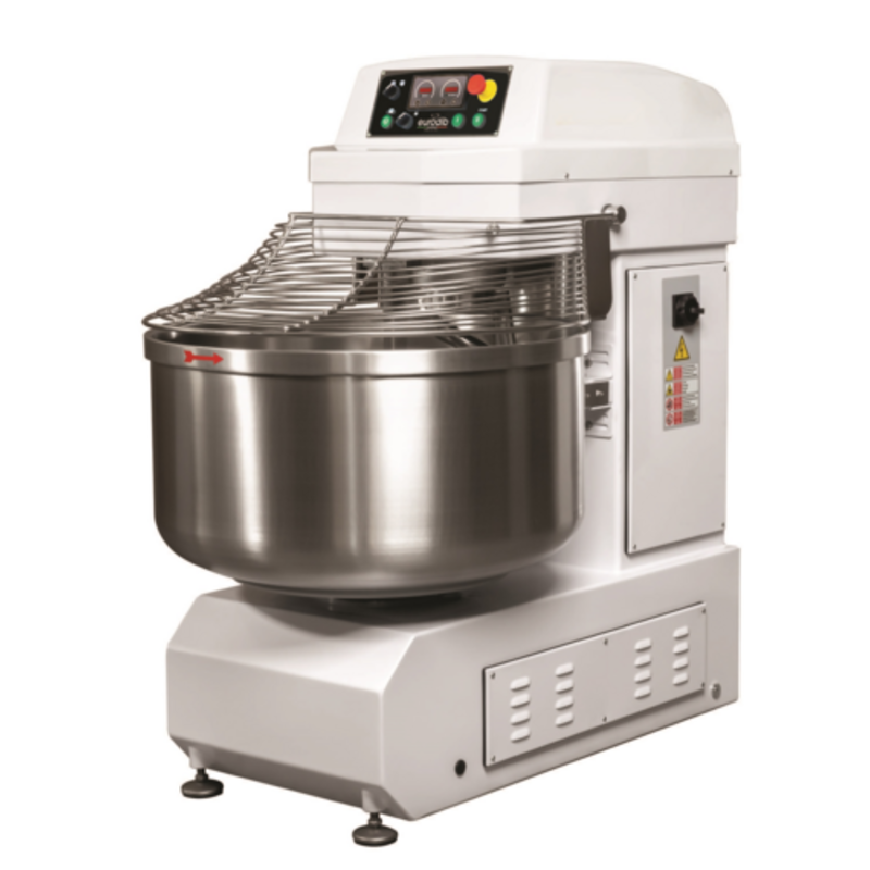 Alt Tag: Eurodib MSP50JETT 88.2 lbs. Capacity Heavy-Duty Spiral Dough Mixer with stainless steel bowl and safety guard