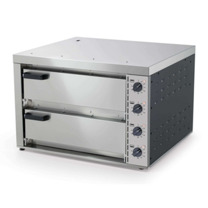 Eurodib Double Deck Electric Commercial Pizza Oven for Countertops stainless steel countertop double deck pizza oven with dual doors and control knobs