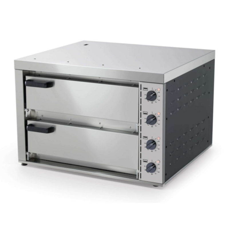 Eurodib Double Deck Electric Commercial Pizza Oven for Countertops stainless steel countertop double deck pizza oven with dual doors and control knobs