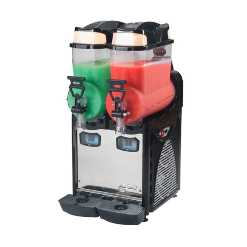 Alt Tag: Eurodib OASIS2 5.2 Gallon Two Bowl Frozen Drink Machine double bowl slush machine with two 2.6-gallon bowls, green and red frozen drinks