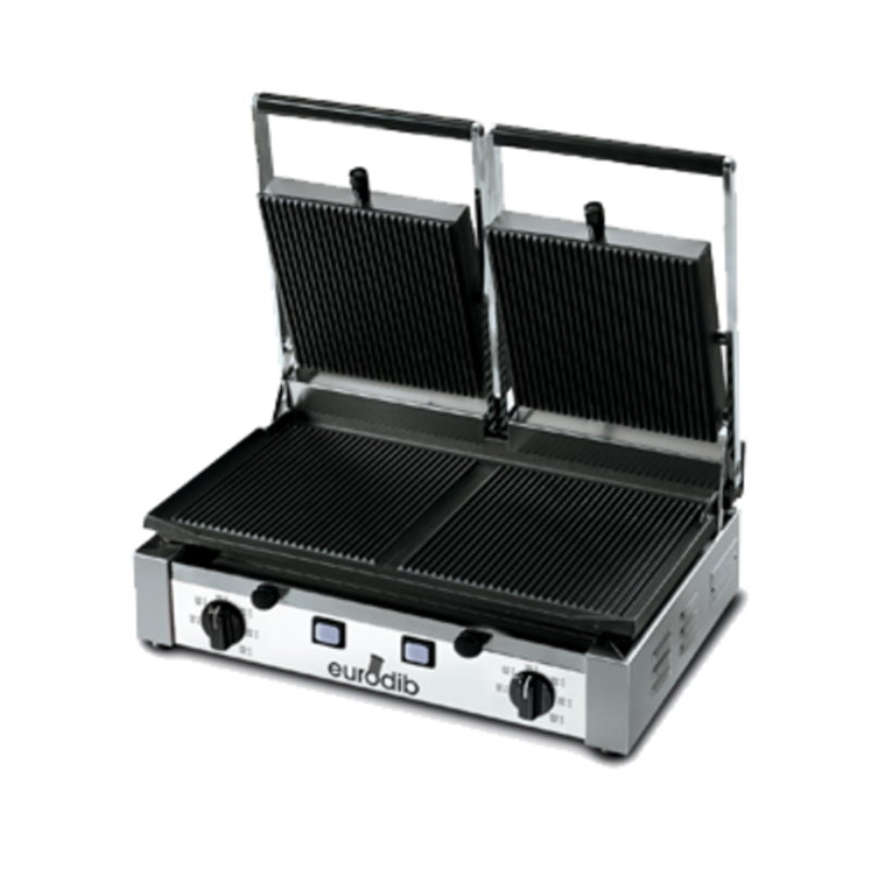 Eurodib PDR3000220 Double Panini Grill With Ribbed Plates For Perfectly Grilled Sandwiches