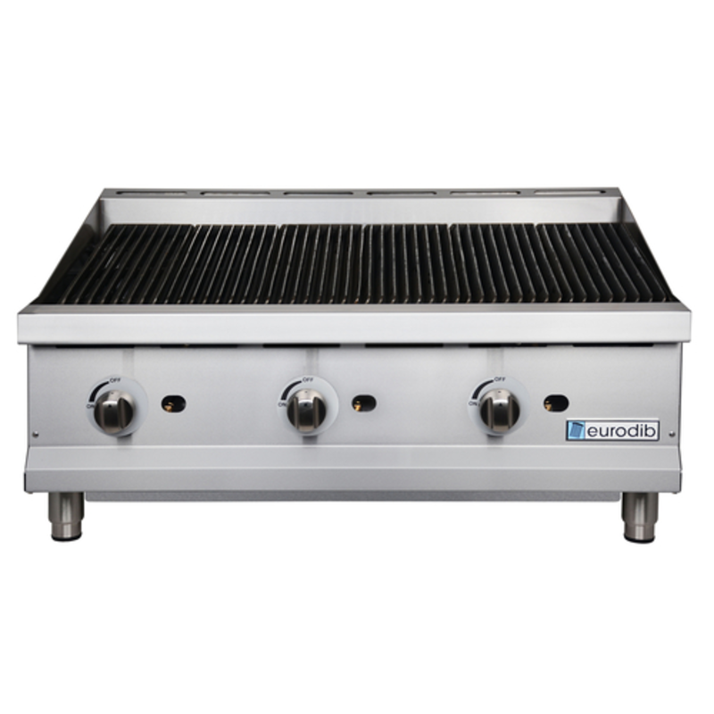 Eurodib TCBR36 Commercial Gas Charbroiler With Stainless Steel Construction And Cast Iron Grates