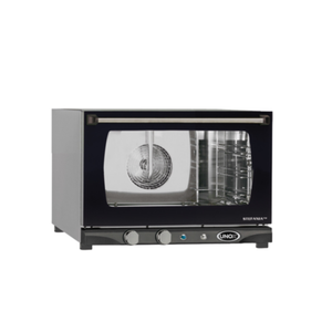 Alt Tag: Eurodib XAFT113 1.7 Cu. Ft. Half-Size Electric Convection Oven countertop stainless steel bakery oven front view