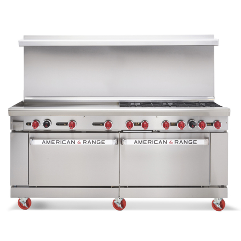 72 Inch Gas Restaurant Range With Griddle Featuring Multiple Burners And A Standard Oven For Commercial Kitchens