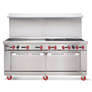 72 Inch Gas Restaurant Range With Griddle Featuring Multiple Burners And A Standard Oven For Commercial Kitchens