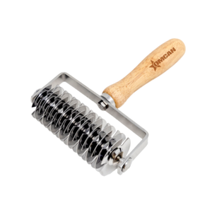 Alt Tag: Omcan 81191 Professional Stainless Steel Pastry Dough Lattice Cutting Wheel with wooden handle for pies, tarts and pastry lattice