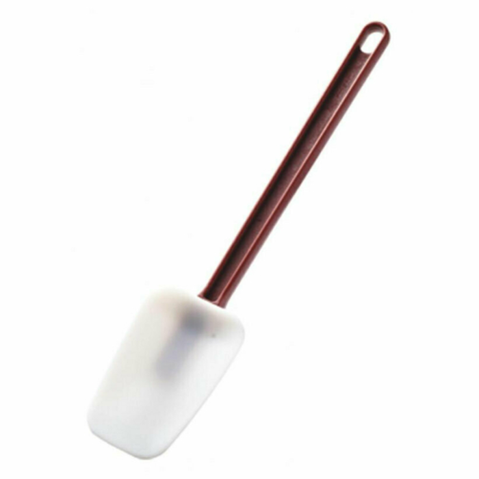 Alt Tag: Omcan 80077 13.5-Inch Polypropylene Spatula with 7-Inch Blade white silicone head and long handle for baking and food prep