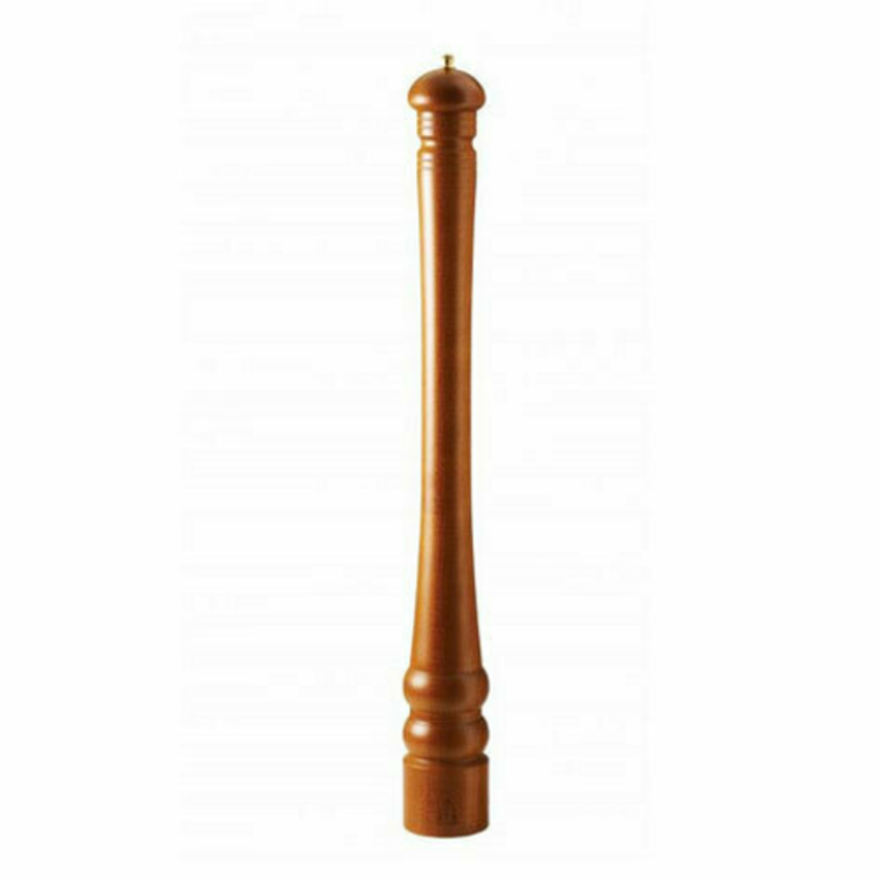 Omcan 43672 10-inch Tall Premium Hardwood Adjustable Grind Pepper Mill in rich wood finish, perfect for any kitchen.
