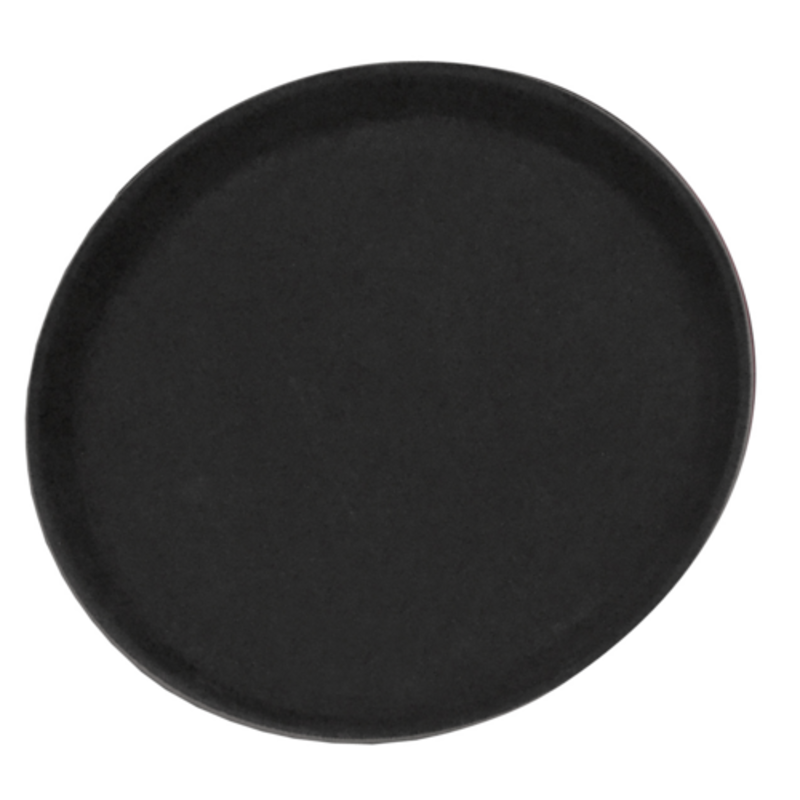 Alt Tag: Omcan 80111 27-inch x 22-inch Oval Black Non-Skid Serving Tray, black oval non-slip restaurant serving tray