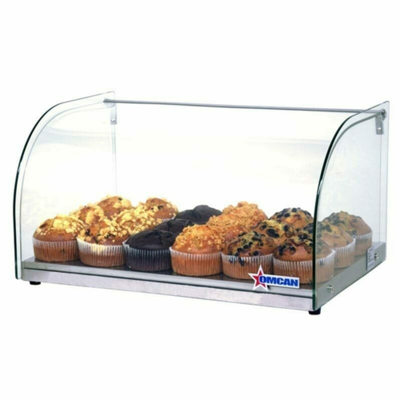 Countertop Pastry Display Case Showcasing A Variety Of Muffins In A Clear Glass Structure By OMCAN.
