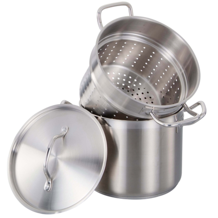 OMCAN 80241 8 Quart Stainless Steel Pasta Cooker Steamer Set