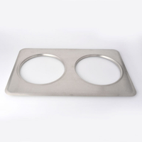 Étiquette alternative : Omcan 44849 Plaque adaptatrice en acier inoxydable de 6,4 pouces pour puits de nourriture réfrigérés, insert en acier inoxydable avec deux découpes rondes