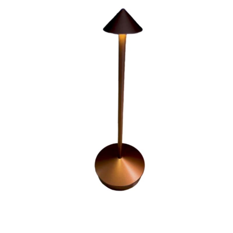 Alt Tag: OMCAN 48506 Battery Powered Rechargeable LED Table Lamp Bronze cordless bronze aluminum LED table lamp for restaurant patio or home